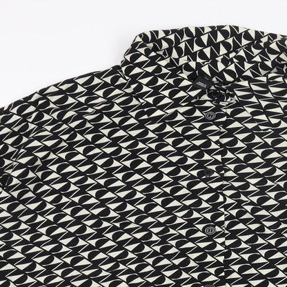 River Island Womens Black Geometric Viscose Basic Button-Up Size 10 Collared