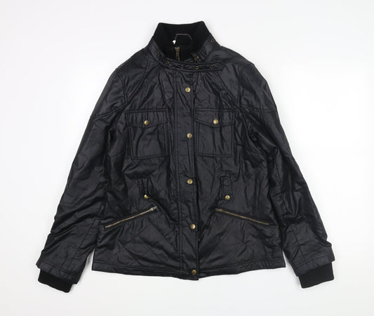 Marks and Spencer Womens Black Quilted Jacket Size 12 Zip - Pockets Buckle