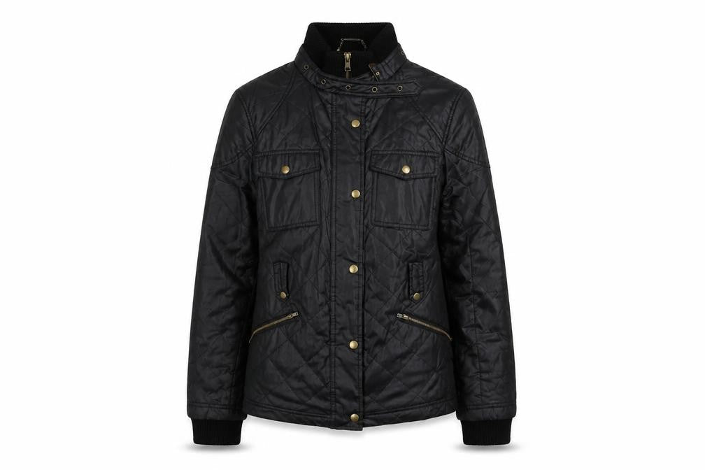 Marks & Spencer Womens Black Quilted Jacket Size 12 Zip - Pockets Buckle