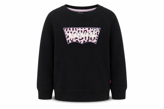 Levi's Girls Black Cotton Pullover Sweatshirt Size 12 Years Pullover - Leopard Print Textured Logo