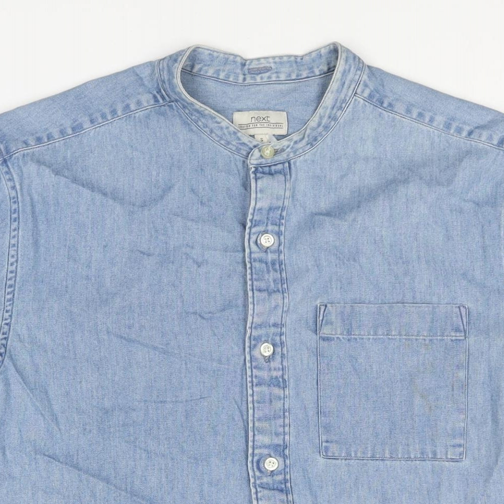 NEXT Mens Blue Cotton Button-Up Size S Round Neck Button