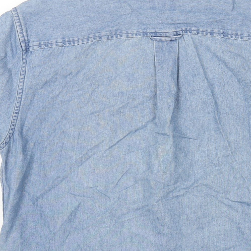 NEXT Mens Blue Cotton Button-Up Size S Round Neck Button