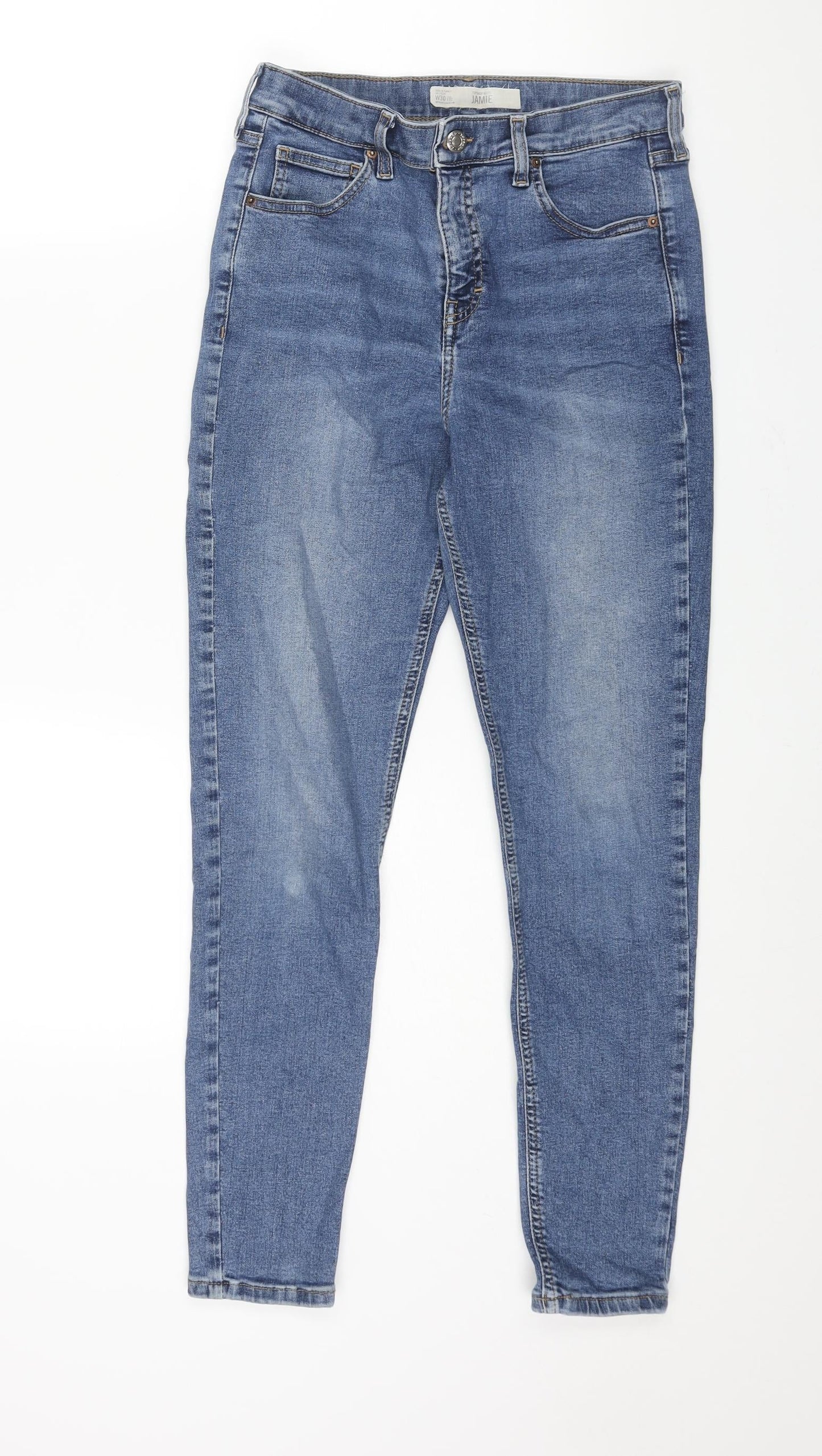 Topshop Womens Blue Cotton Skinny Jeans Size 30 in L32 in Regular Zip