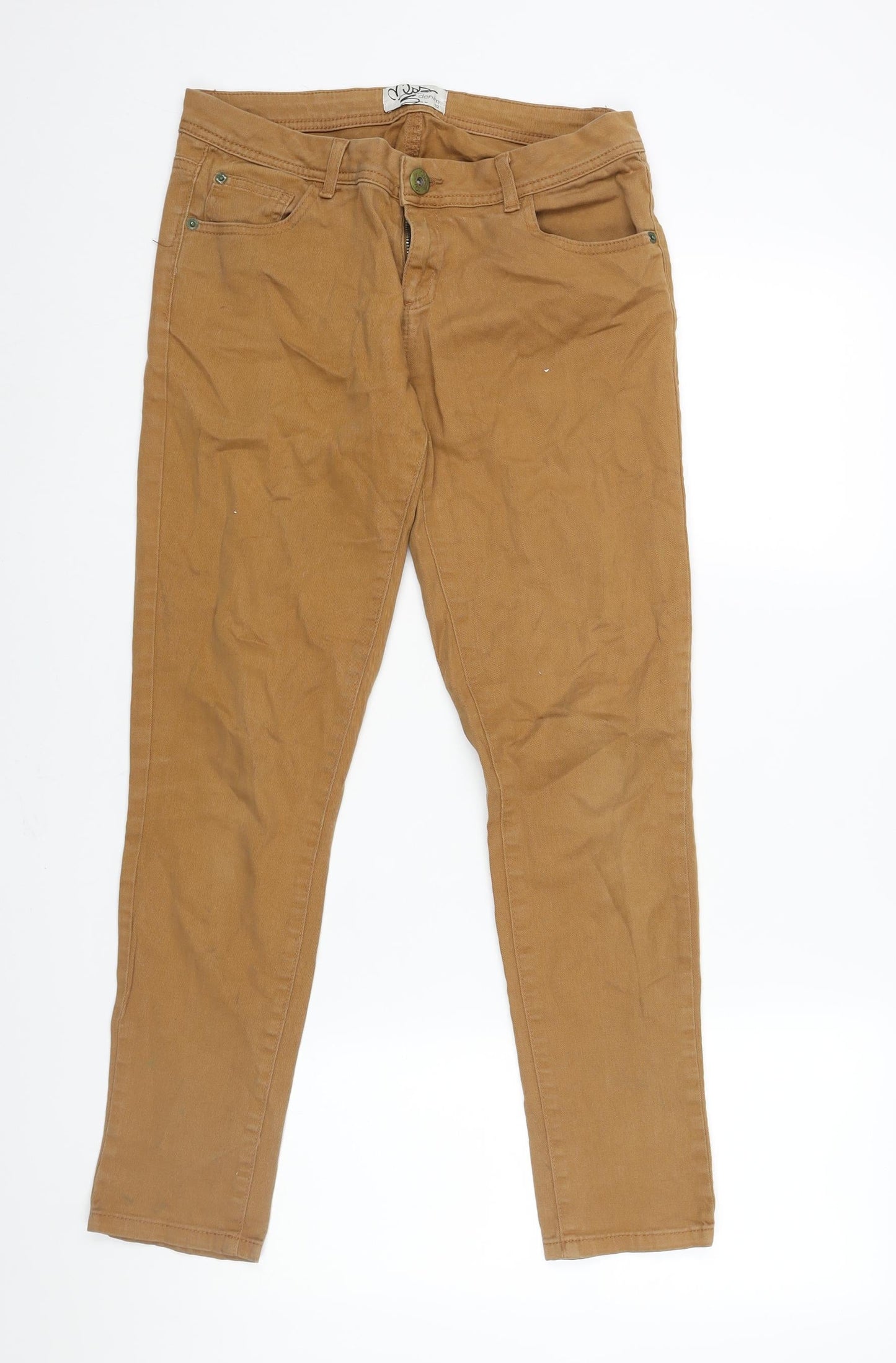 Miss Selfridge Womens Brown Cotton Skinny Jeans Size 12 L28 in Regular Zip