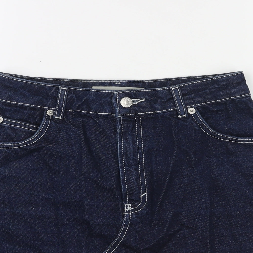 Topshop Womens Blue Cotton A-Line Skirt Size 8 Zip - Raw Hem
