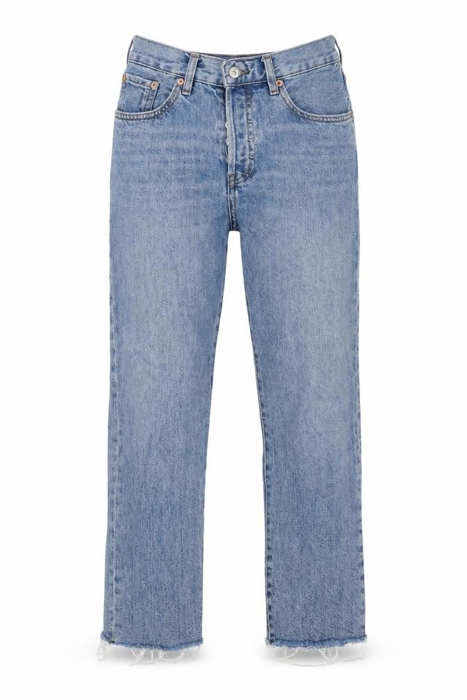 Mango Womens Blue Cotton Straight Jeans Size 6 L28 in Regular Button - Raw Hem