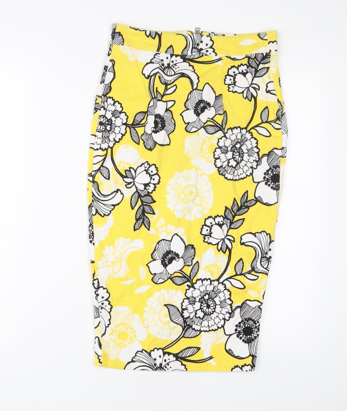 River Island Womens Yellow Floral Polyester A-Line Skirt Size 8 Zip