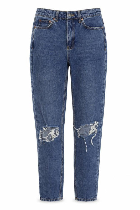 Topshop Womens Blue Cotton Mom Jeans Size 26 L34 in Regular Zip