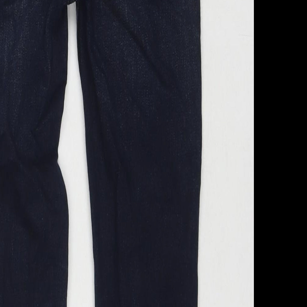 Brand and care label for Tu boys’ blue cotton skinny jeans, size 9, months, 21-inch leg regular zip