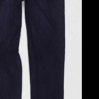 Brand and care label for Tu boys’ blue cotton skinny jeans, size 9, months, 21-inch leg regular zip