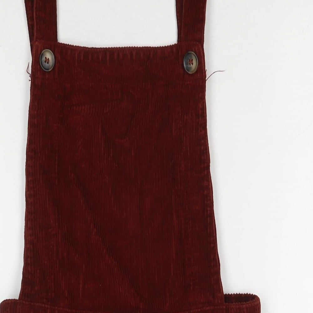 Topshop Womens Red Cotton Pinafore/Dungaree Dress Size 8 Square Neck Zip