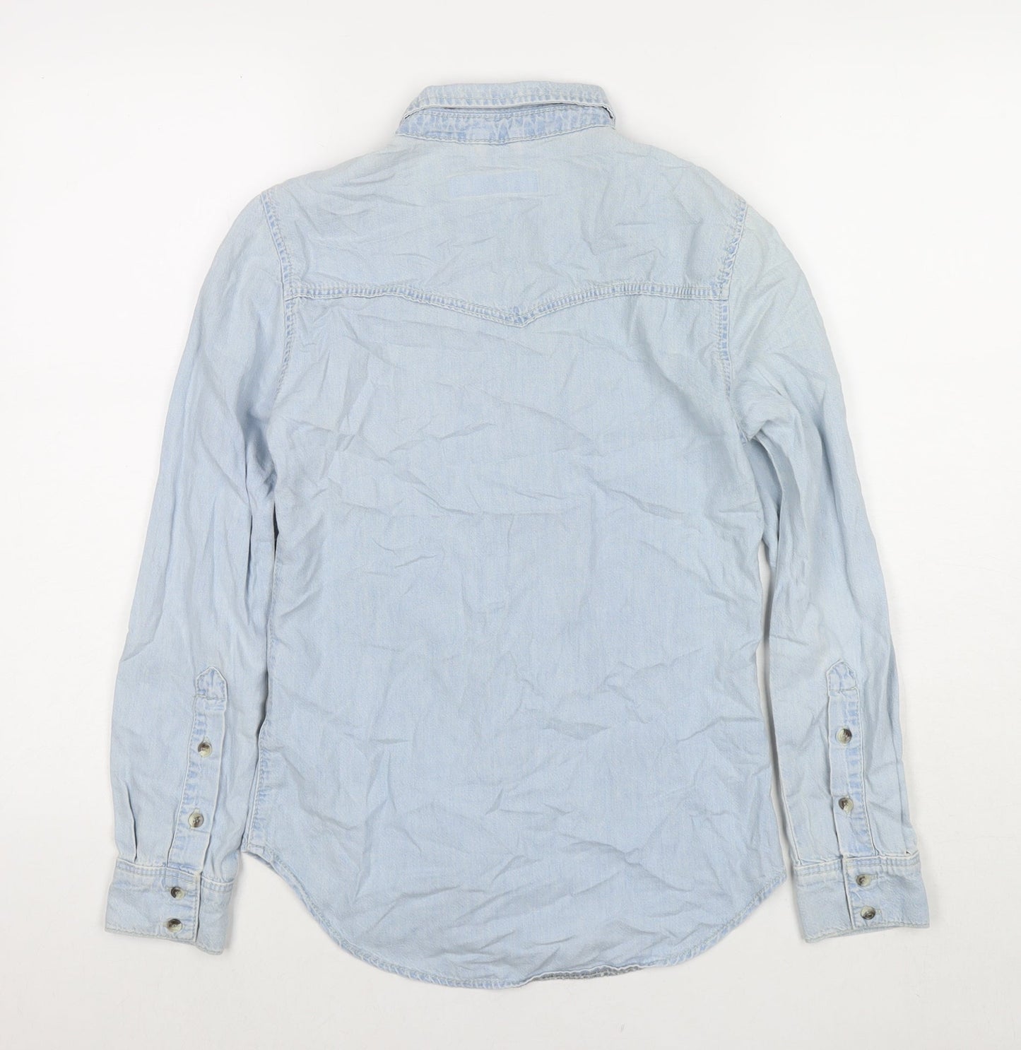 Topshop Womens Blue Cotton Basic Button-Up Size 6 Collared