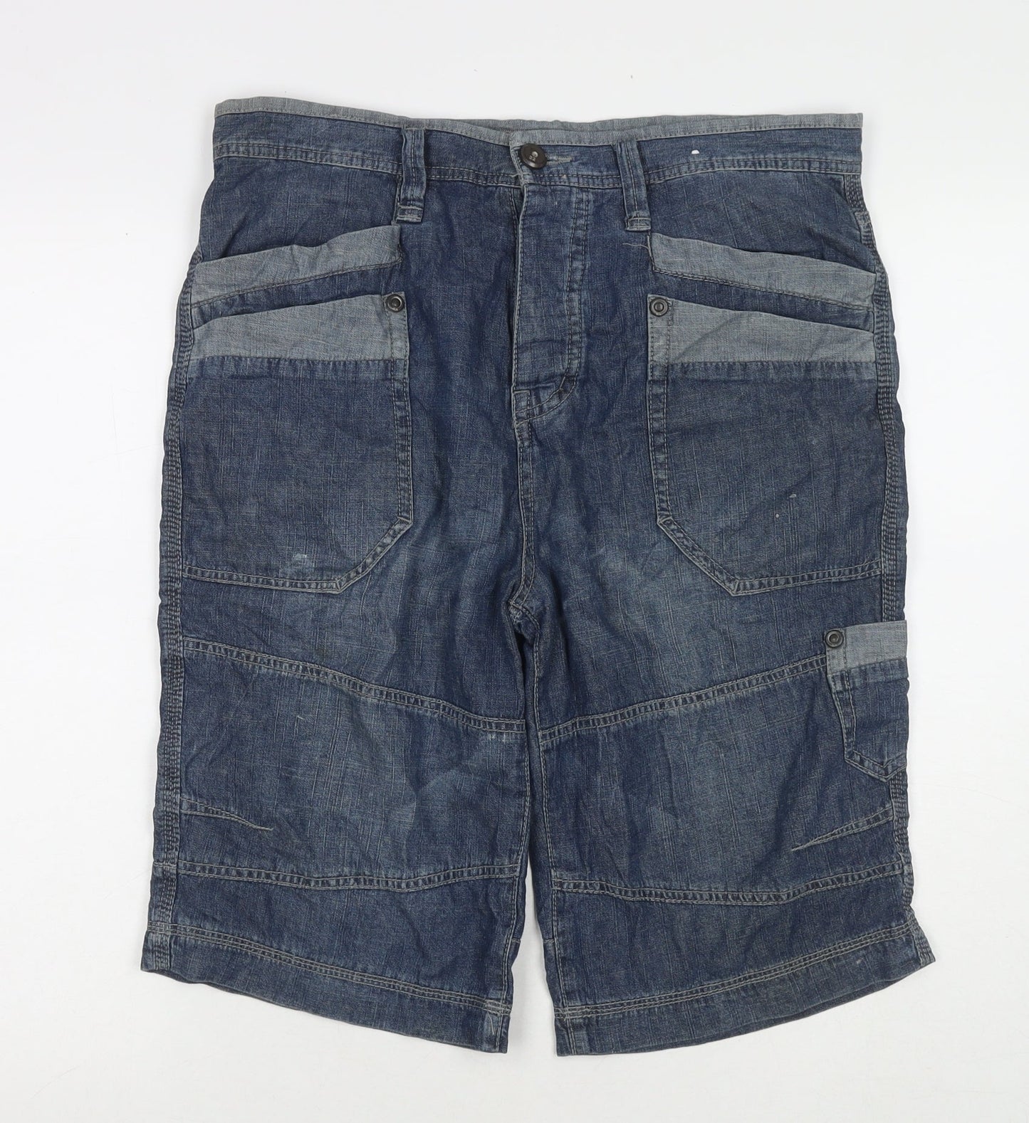 Red Herring Mens Blue Cotton Bermuda Shorts Size 34 in L12 in Regular Zip