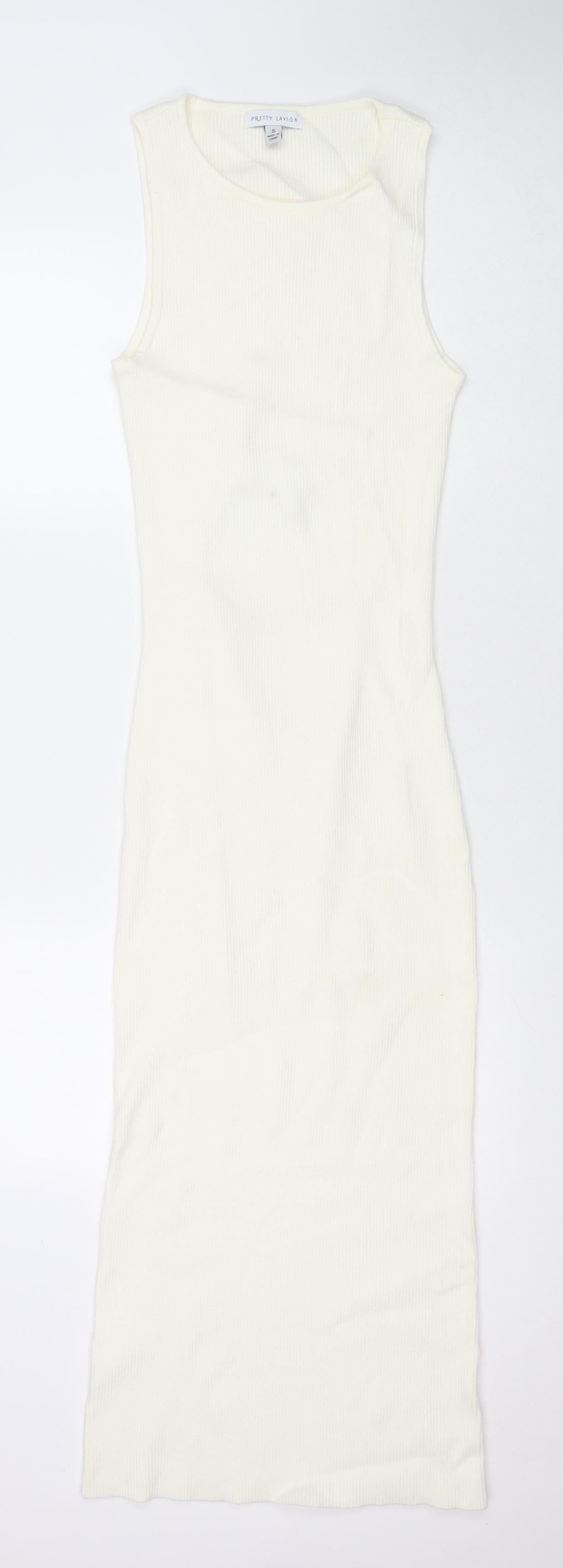Pretty Lavish Womens White Polyester Maxi Size S Round Neck Pullover