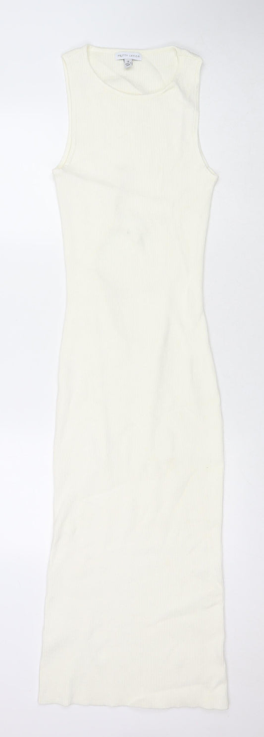 Pretty Lavish Womens White Polyester Maxi Size S Round Neck Pullover