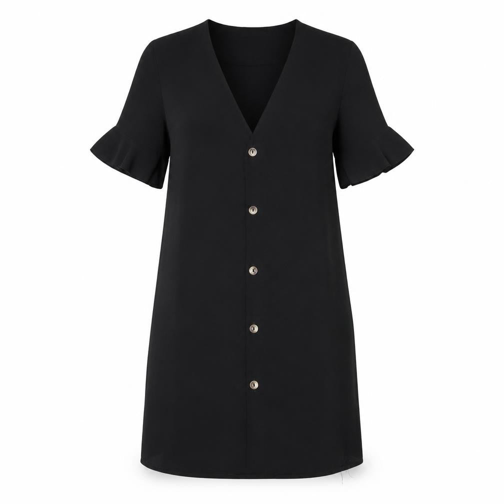 PRETTYLITTLETHING Womens Black Polyester Shift Size 4 V-Neck Button