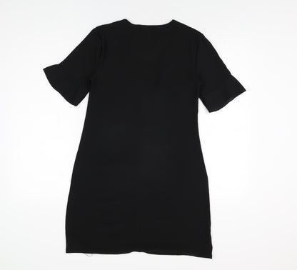 PRETTYLITTLETHING Womens Black Polyester Shift Size 4 V-Neck Button