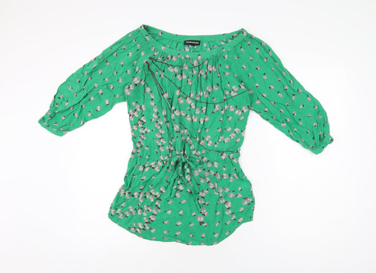 Warehouse Womens Green Floral Viscose Basic T-Shirt Size 8 Scoop Neck