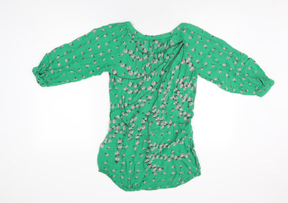 Preloved Warehouse Womens Green Floral Viscose Basic T-Shirt Size 8 Scoop Neck - Back