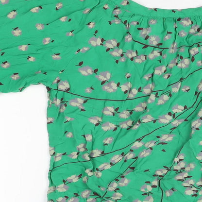 Preloved Warehouse Womens Green Floral Viscose Basic T-Shirt Size 8 Scoop Neck - Label