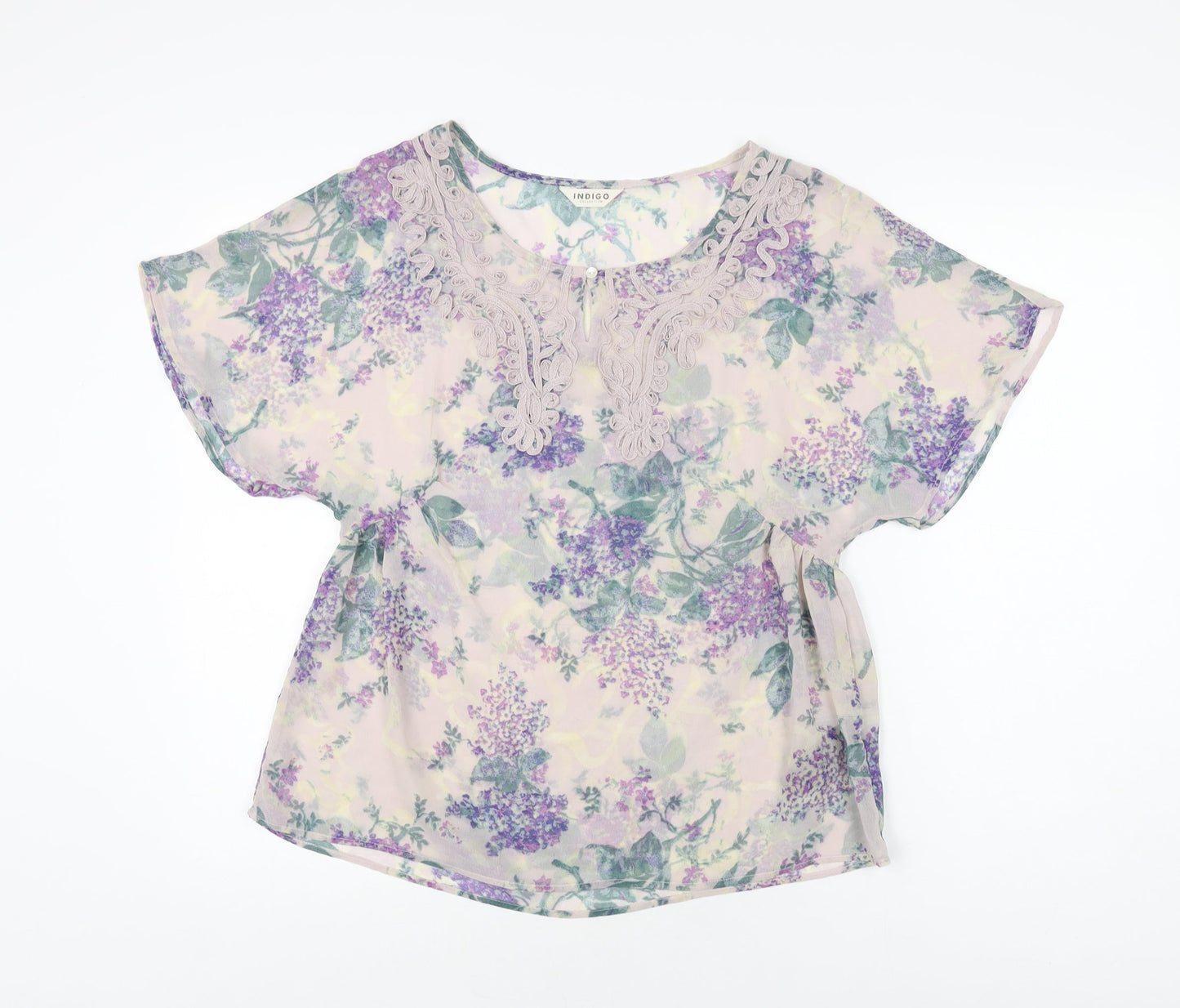 Marks and Spencer Womens Purple Floral Polyester Basic Blouse Size 8 Scoop Neck