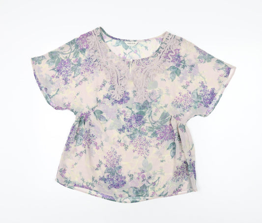 Marks and Spencer Womens Purple Floral Polyester Basic Blouse Size 8 Scoop Neck