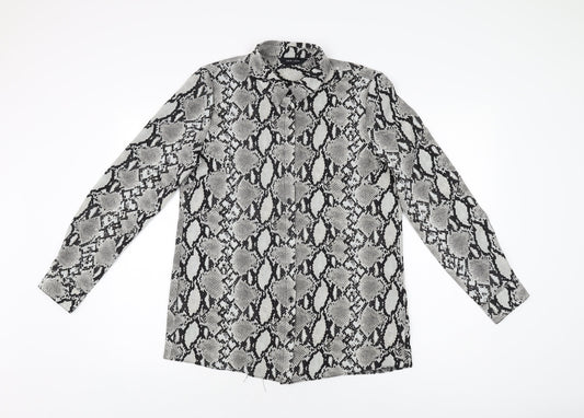 New Look Womens Grey Animal Print Polyester Basic Button-Up Size 12 Collared - Snake Print