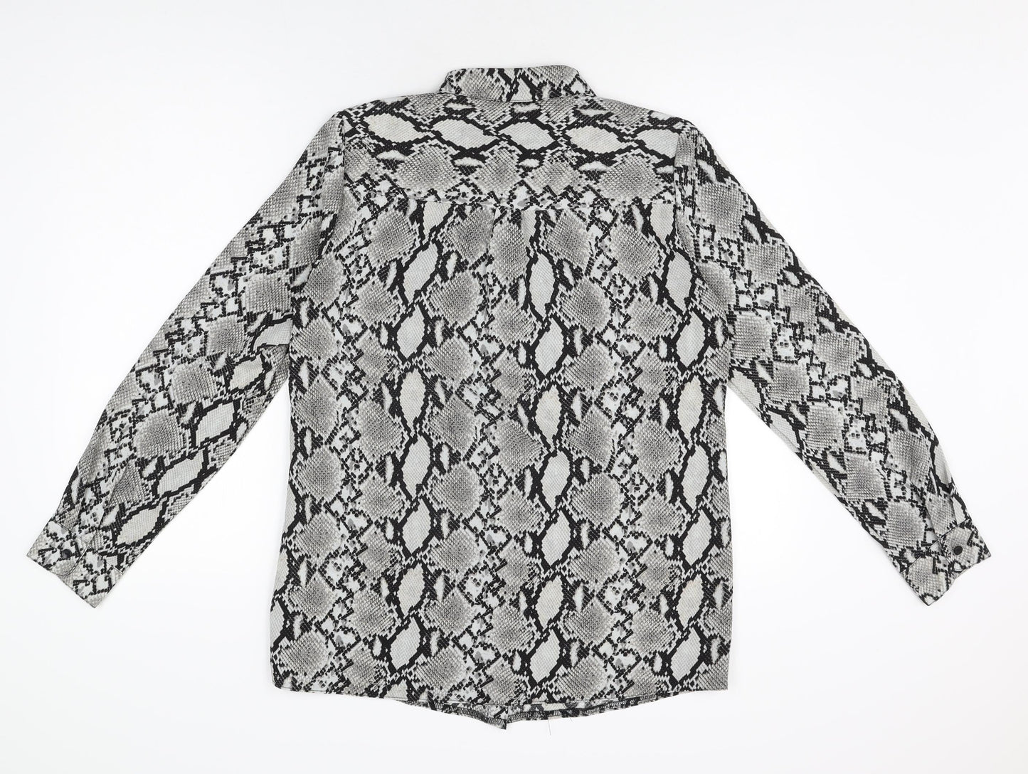 New Look Womens Grey Animal Print Polyester Basic Button-Up Size 12 Collared - Snake Print