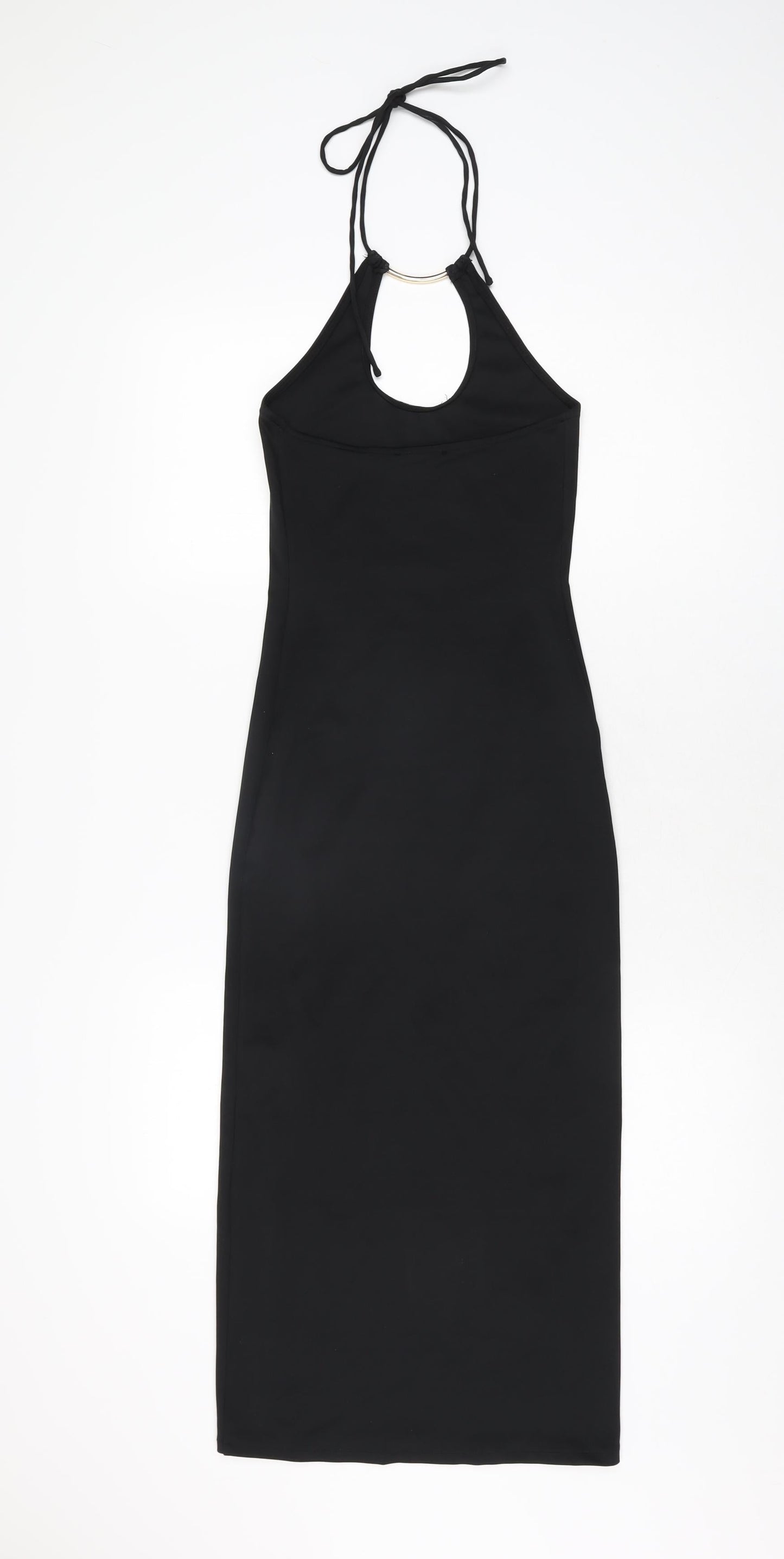 Bershka Womens Black Polyester Bodycon Size XS Halter Tie