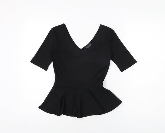 Topshop Womens Black Polyester Basic T-Shirt Size 8 V-Neck