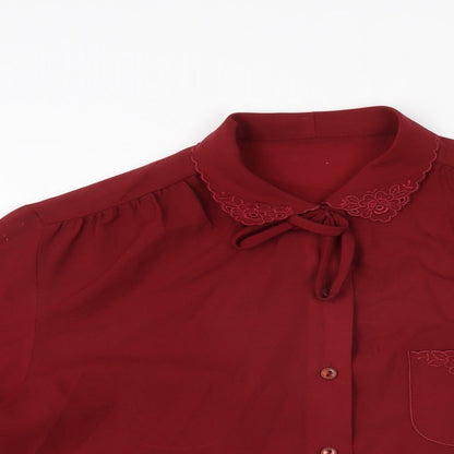 Preloved St Michael Womens Red Polyester Basic Button-Up Size 12 Collared - Detail