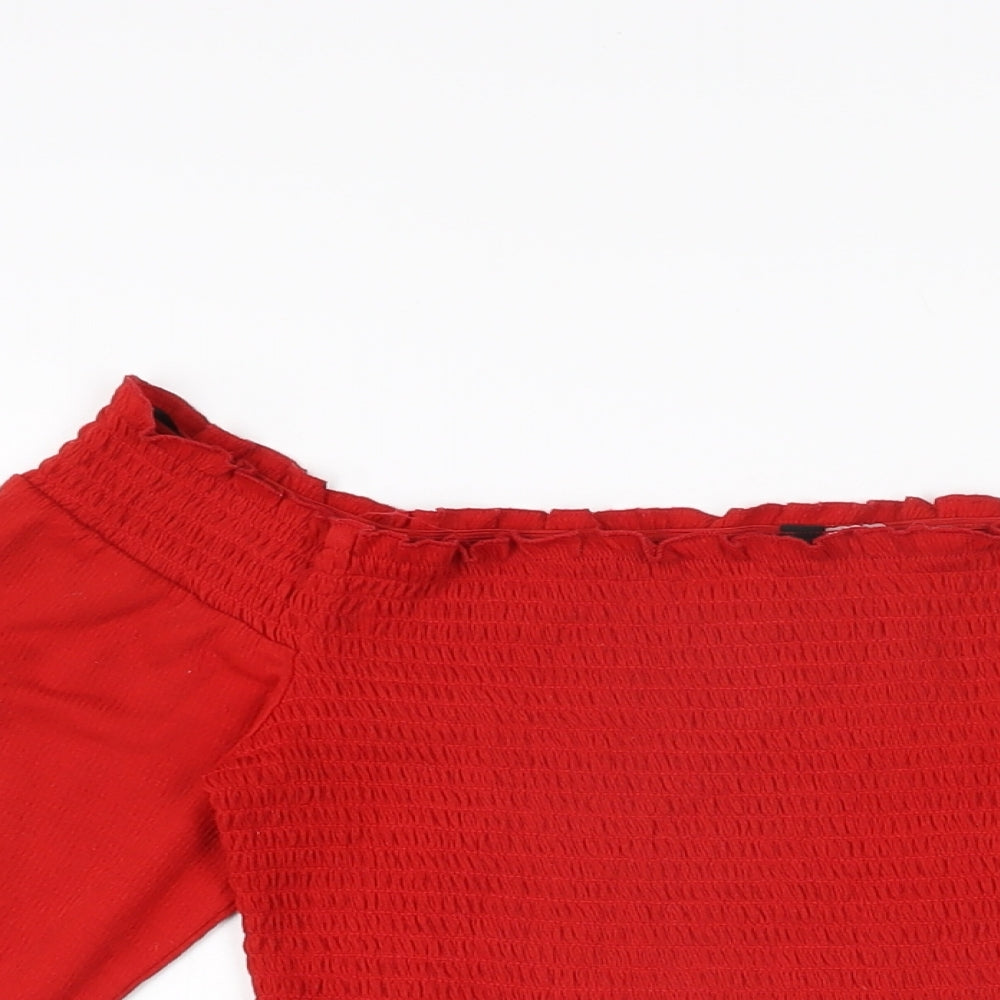 H&M Womens Red Polyester Basic T-Shirt Size M Off the Shoulder