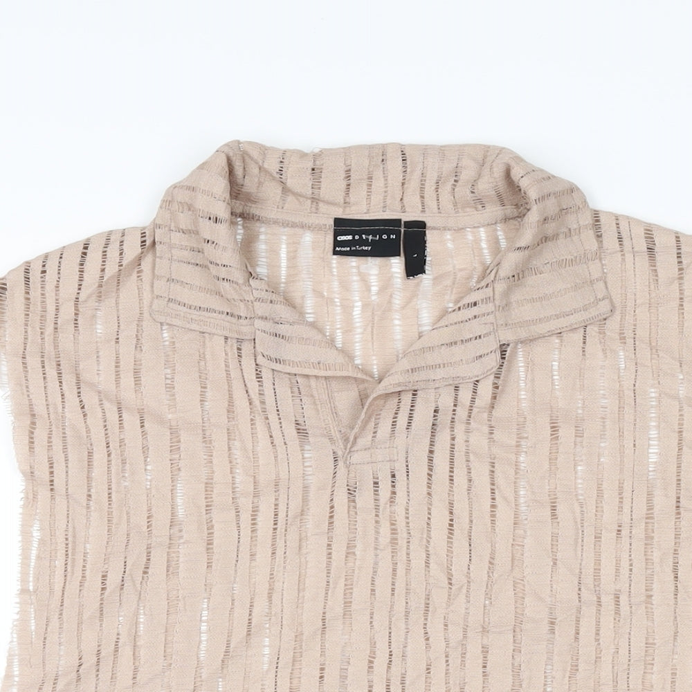 ASOS Womens Beige Polyamide Basic T-Shirt Size L Collared