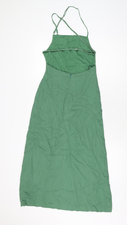 Preloved Zara Womens Green Polyester A-Line Size XS Square Neck Zip - Back