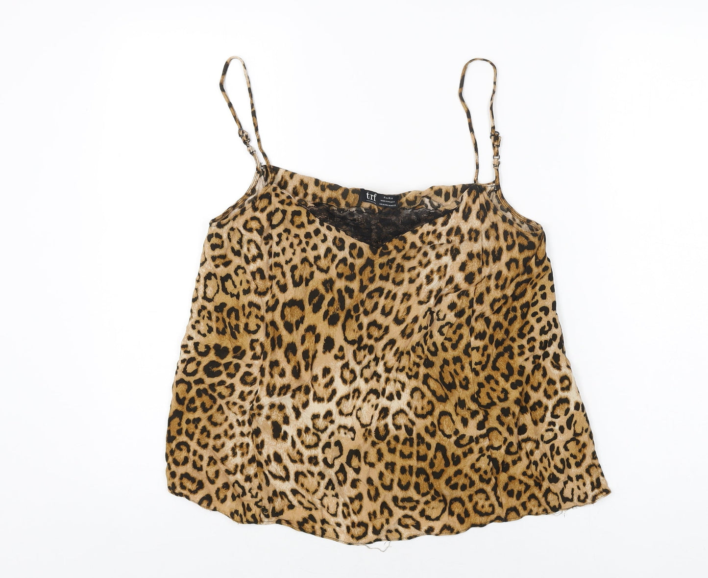 Zara Womens Beige Animal Print Viscose Camisole T-Shirt Size M V-Neck - Leopard Print