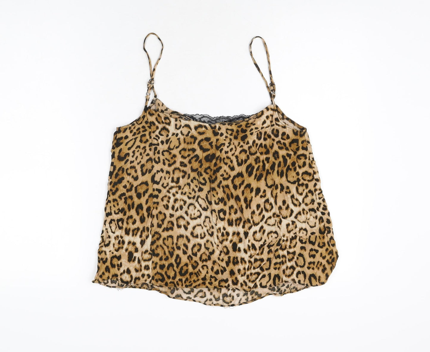 Zara Womens Beige Animal Print Viscose Camisole T-Shirt Size M V-Neck - Leopard Print