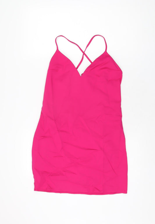 By The Way Womens Pink Cotton Mini Size L V-Neck Zip
