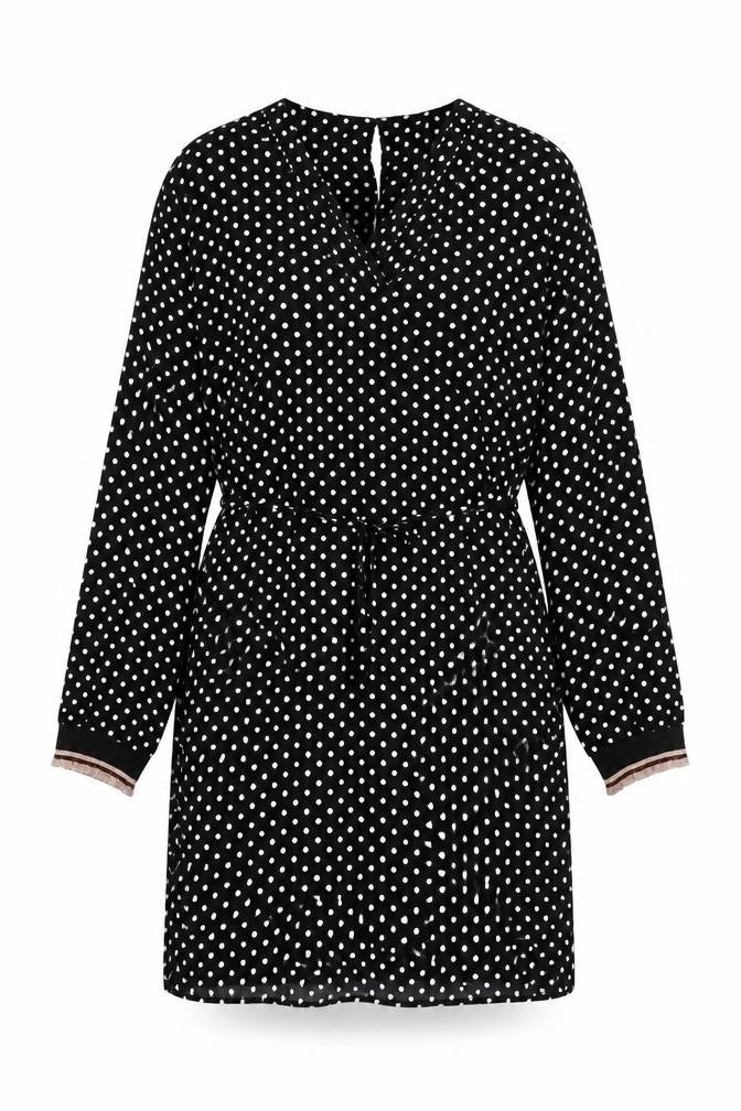 Isay Womens Black Polka Dot Viscose Shift Size L V-Neck Pullover