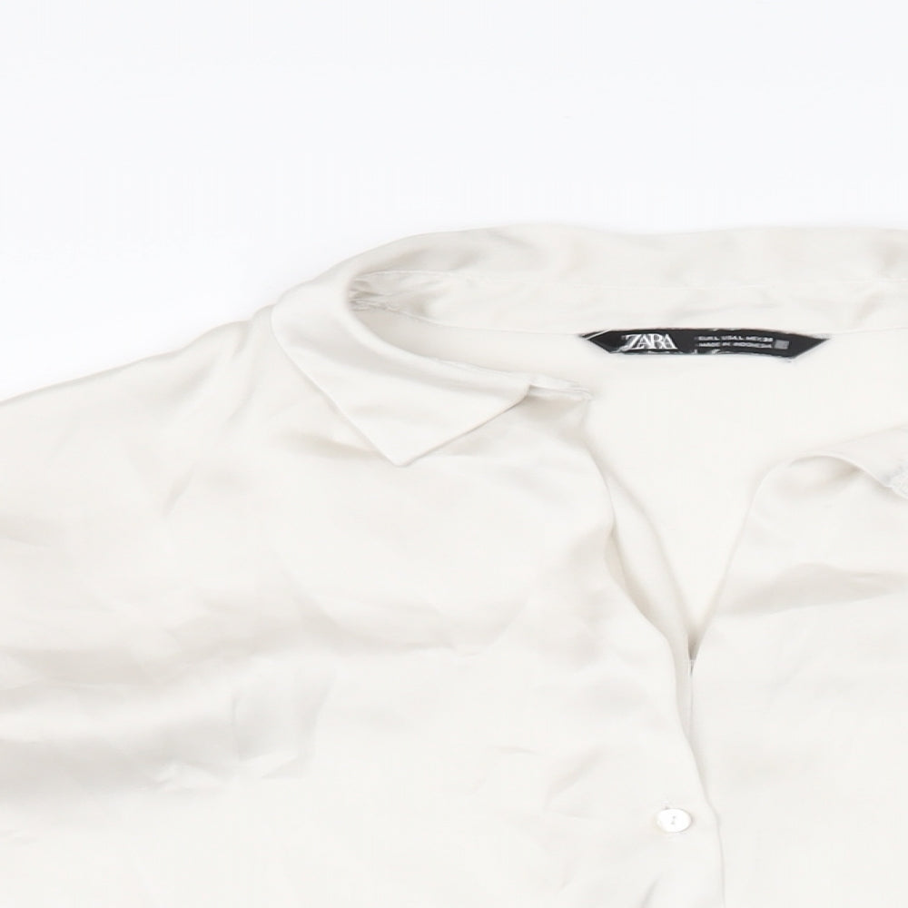 Zara Womens Ivory Polyester Basic Button-Up Size L Collared
