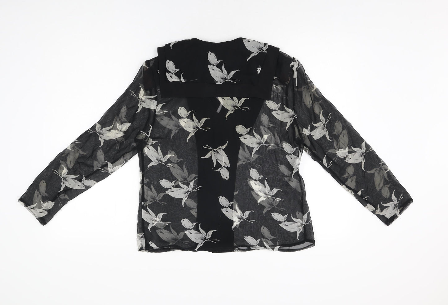 Gabiz Womens Black Floral Polyester Basic Button-Up Size 12 Collared