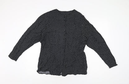 Preloved St Michael Womens Black Polka Dot Viscose Basic Button-Up Size 16 Round Neck - Front