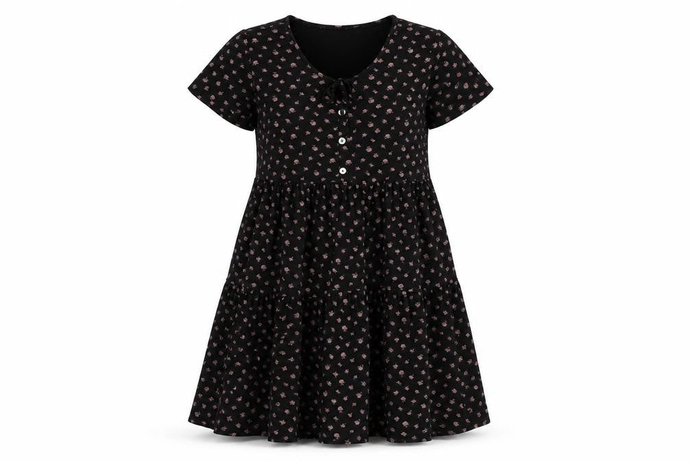 NEXT Womens Black Geometric Viscose Shift Size 6 Round Neck Button