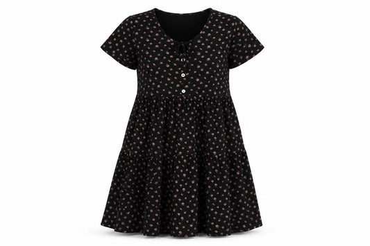 NEXT Womens Black Geometric Viscose Shift Size 6 Round Neck Button
