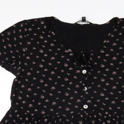 Next Womens Black Geometric Viscose Shift Size 6 Round Neck Button