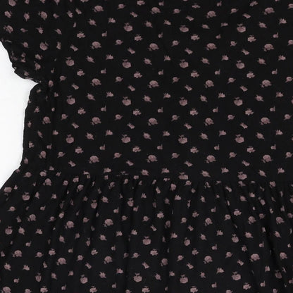 Next Womens Black Geometric Viscose Shift Size 6 Round Neck Button