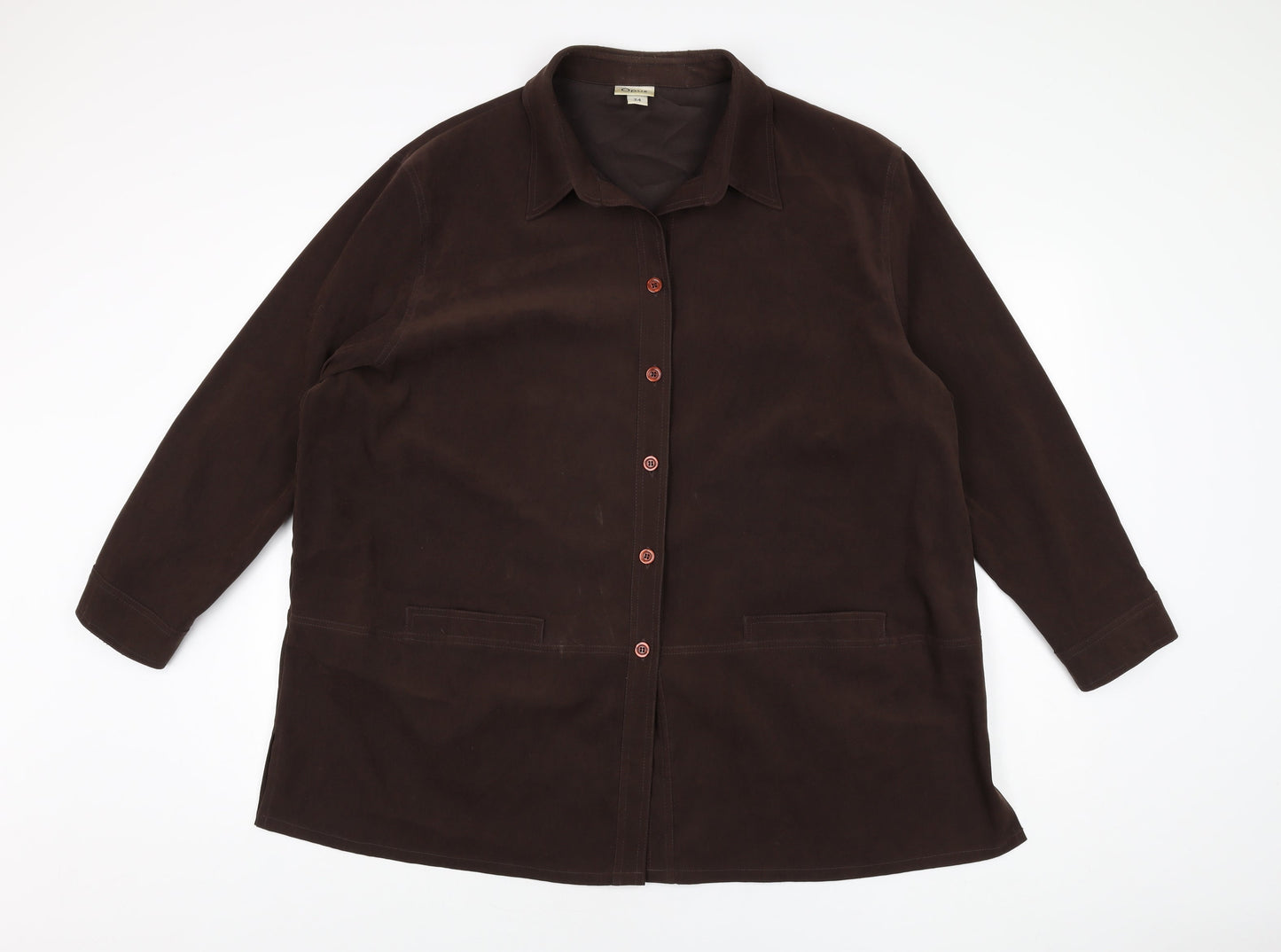 OPUS Womens Brown Polyester Basic Button-Up Size 24 Collared