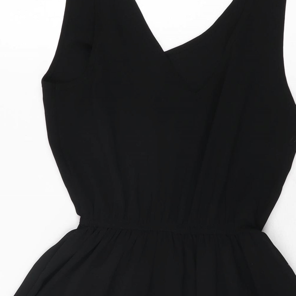 H&M Womens Black Polyester Skater Dress Size 6 V-Neck Pullover