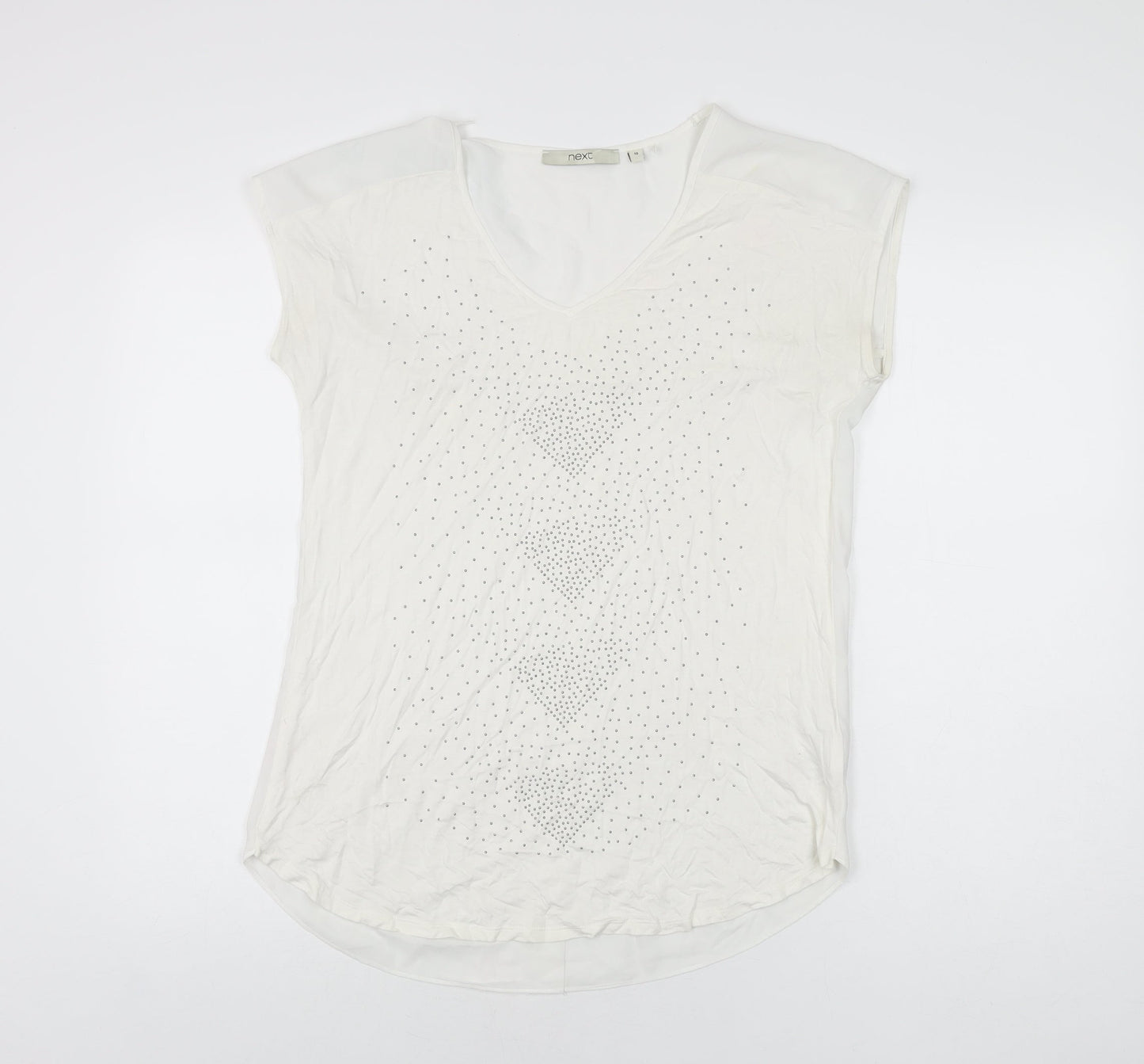 NEXT Womens White Viscose Basic T-Shirt Size 10 V-Neck
