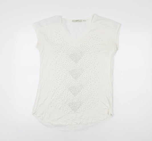NEXT Womens White Viscose Basic T-Shirt Size 10 V-Neck