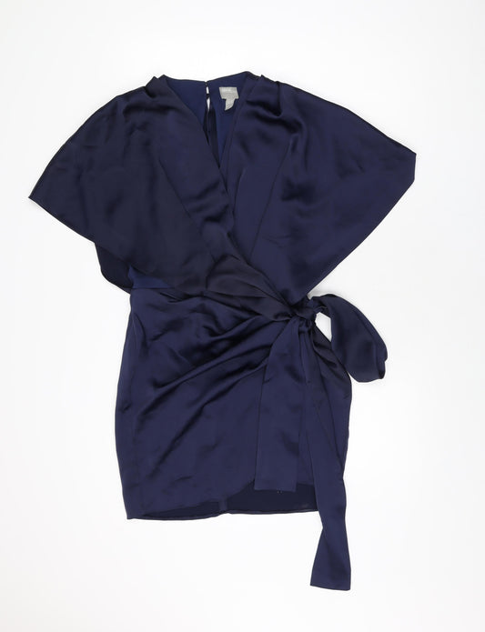 ASOS Womens Blue Polyester Wrap Dress Size 10 V-Neck Zip